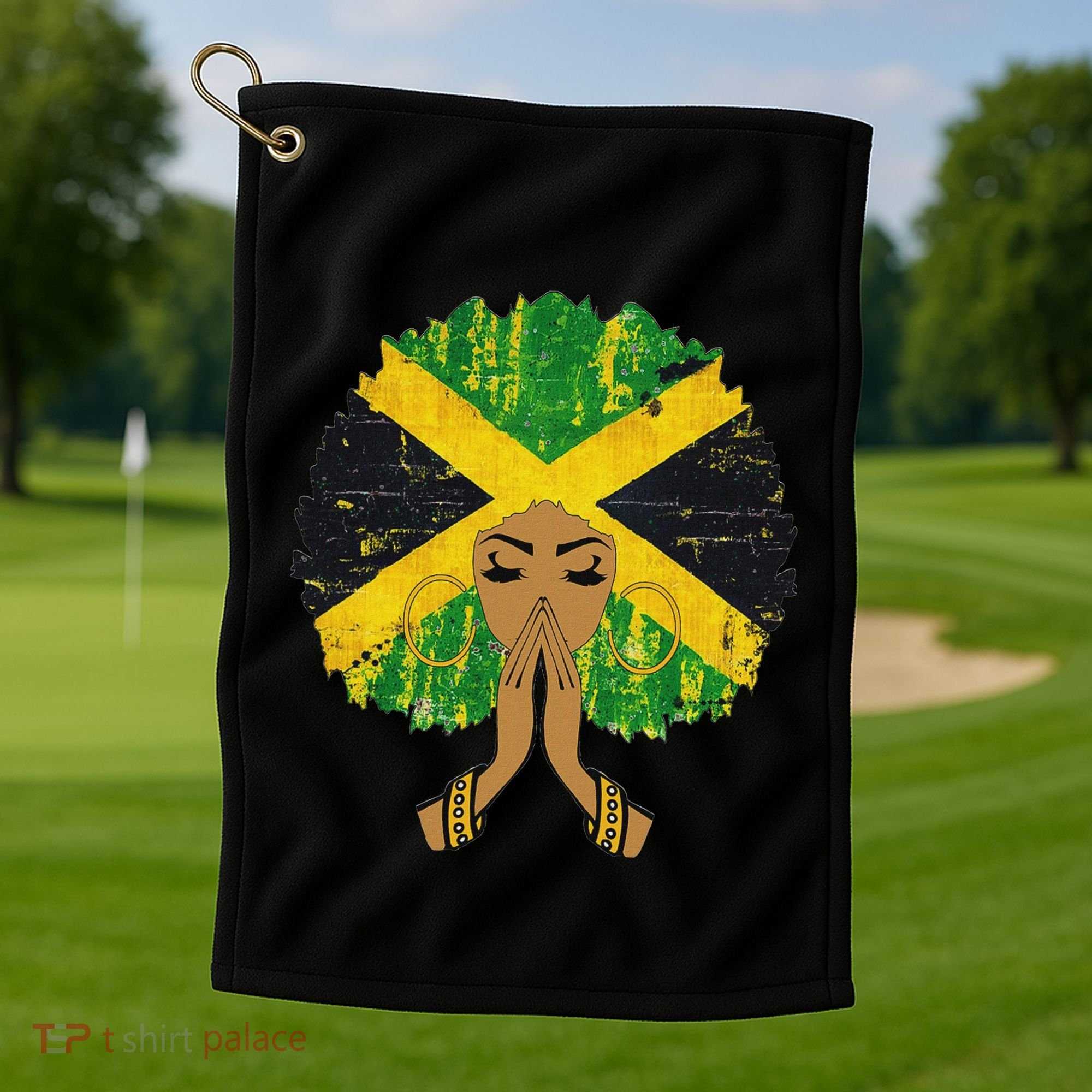 Jamaican Flag Black Woman Melanin Queen Afro Gift Golf Towel
