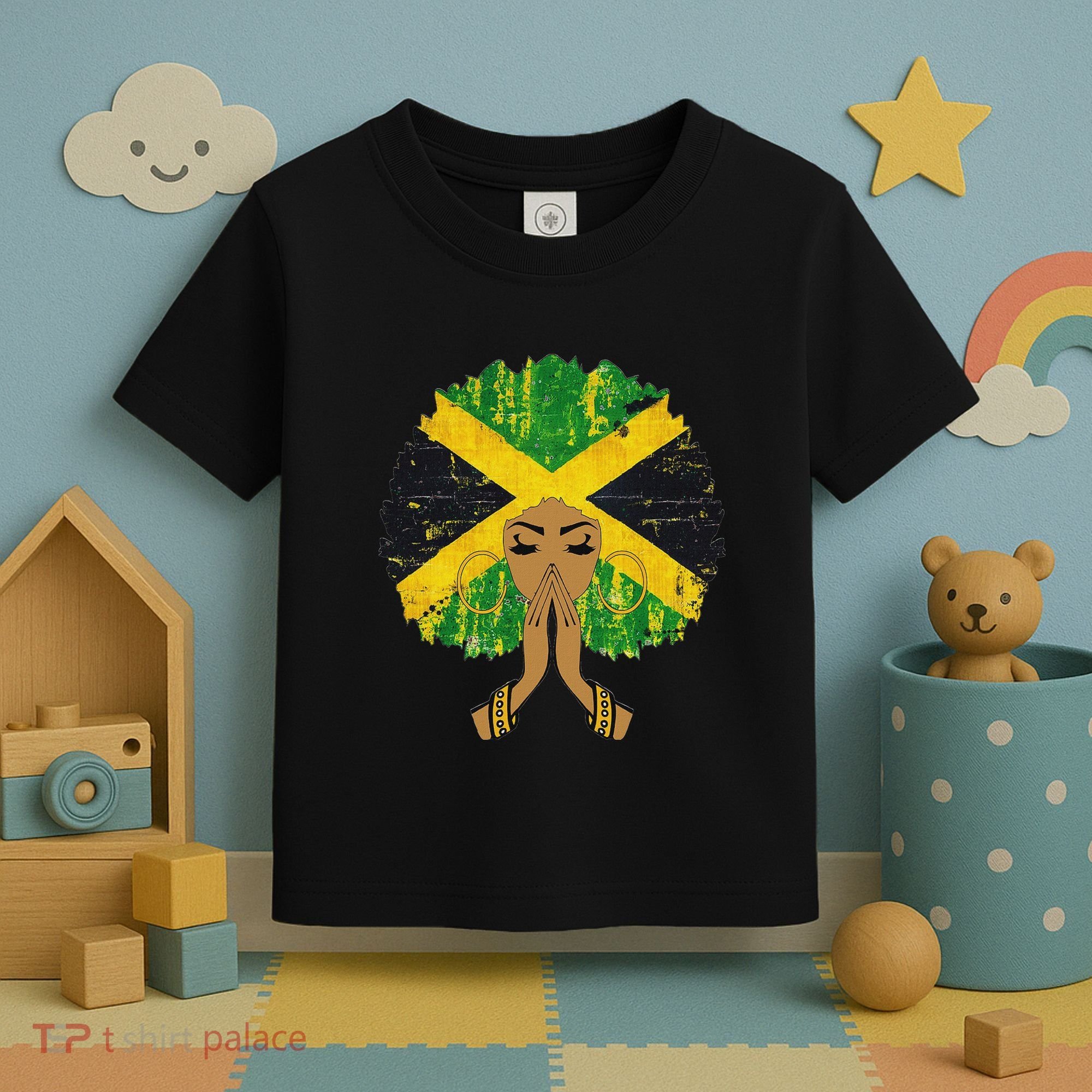 Jamaican Flag Black Woman Melanin Queen Afro Gift Toddler T-Shirt
