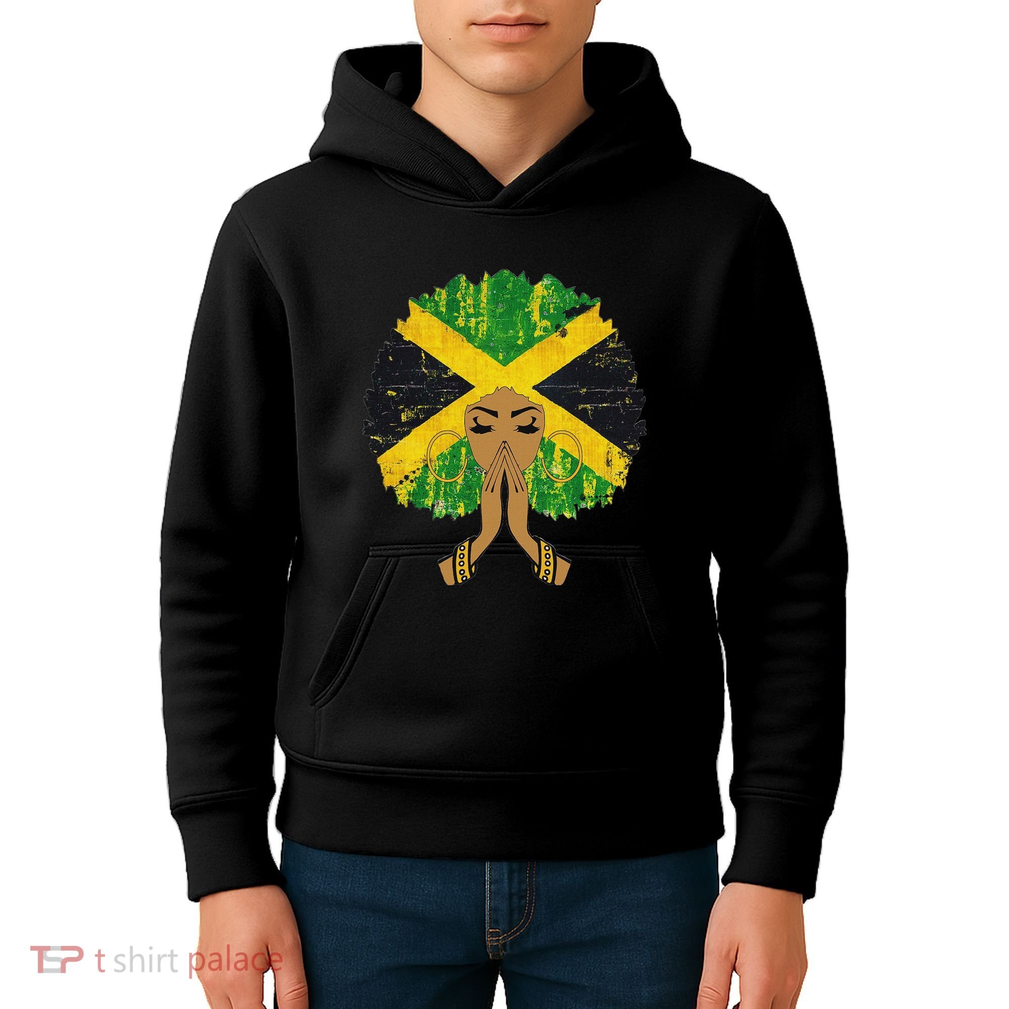 Jamaican Flag Black Woman Melanin Queen Afro Gift Kids Hoodie