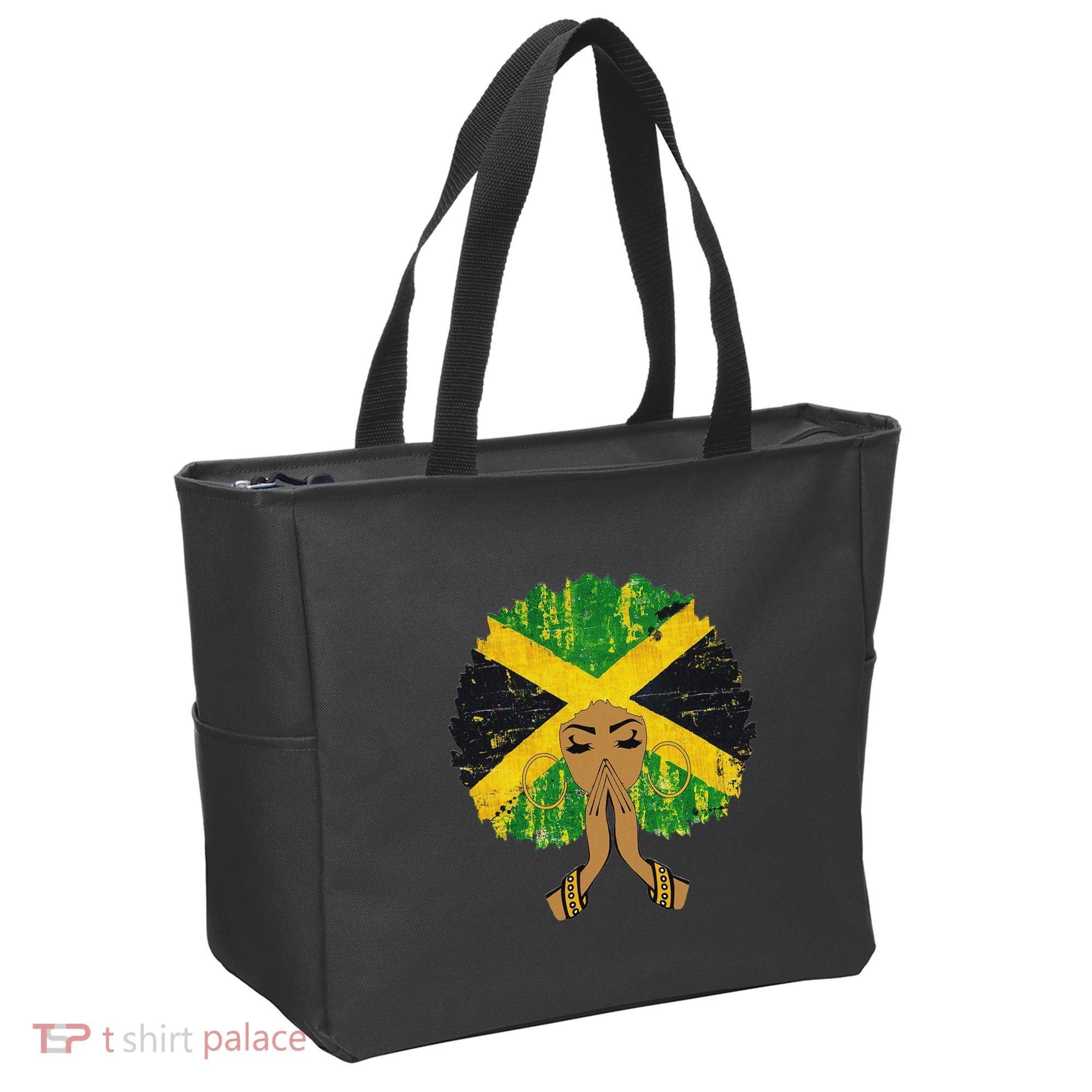 Jamaican Flag Black Woman Melanin Queen Afro Gift Tote Bag