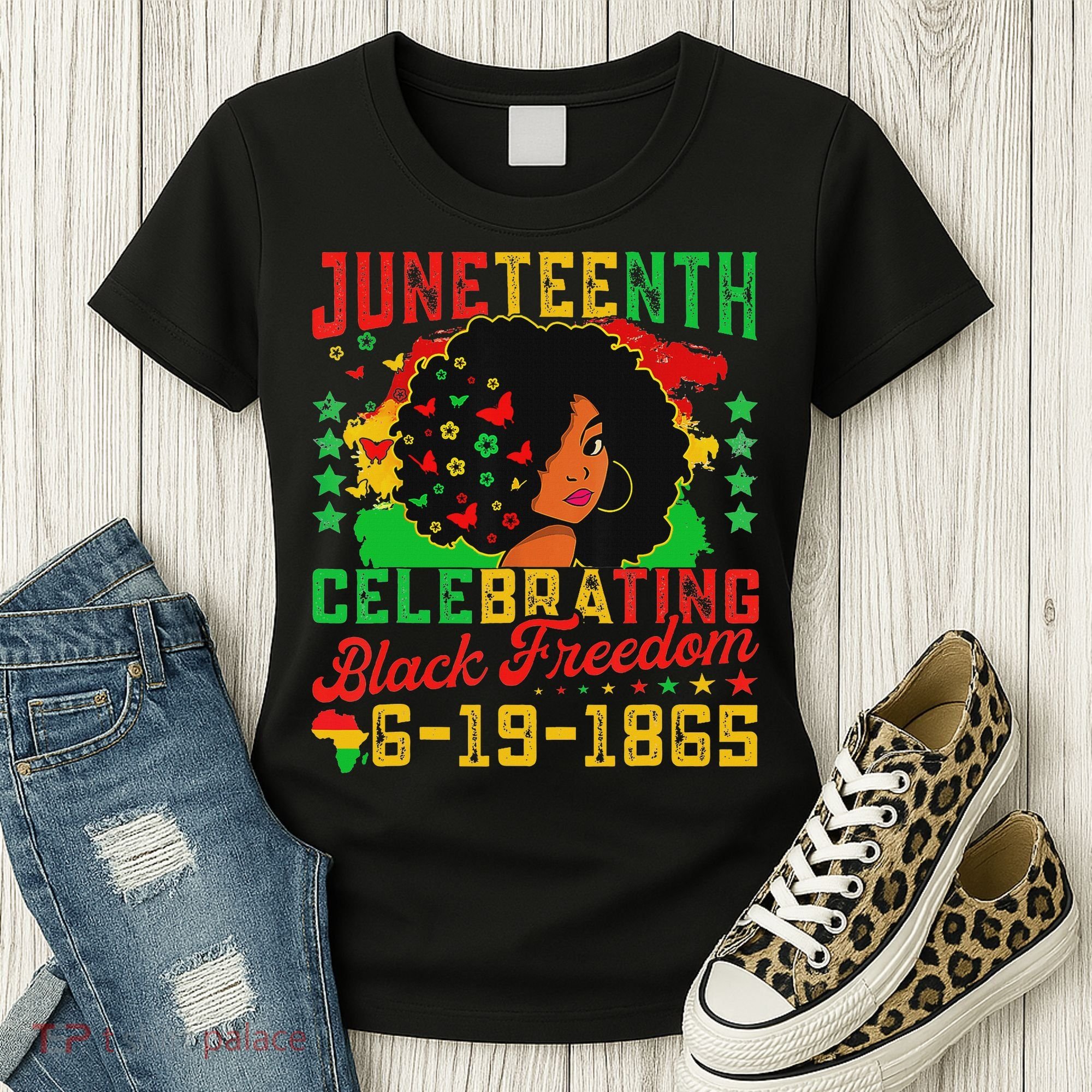 Junenth Flag Celebrating Black Freedom Junenth 1865 Women's T-Shirt