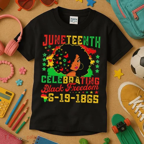 Junenth Flag Celebrating Black Freedom Junenth 1865 Kids T-Shirt