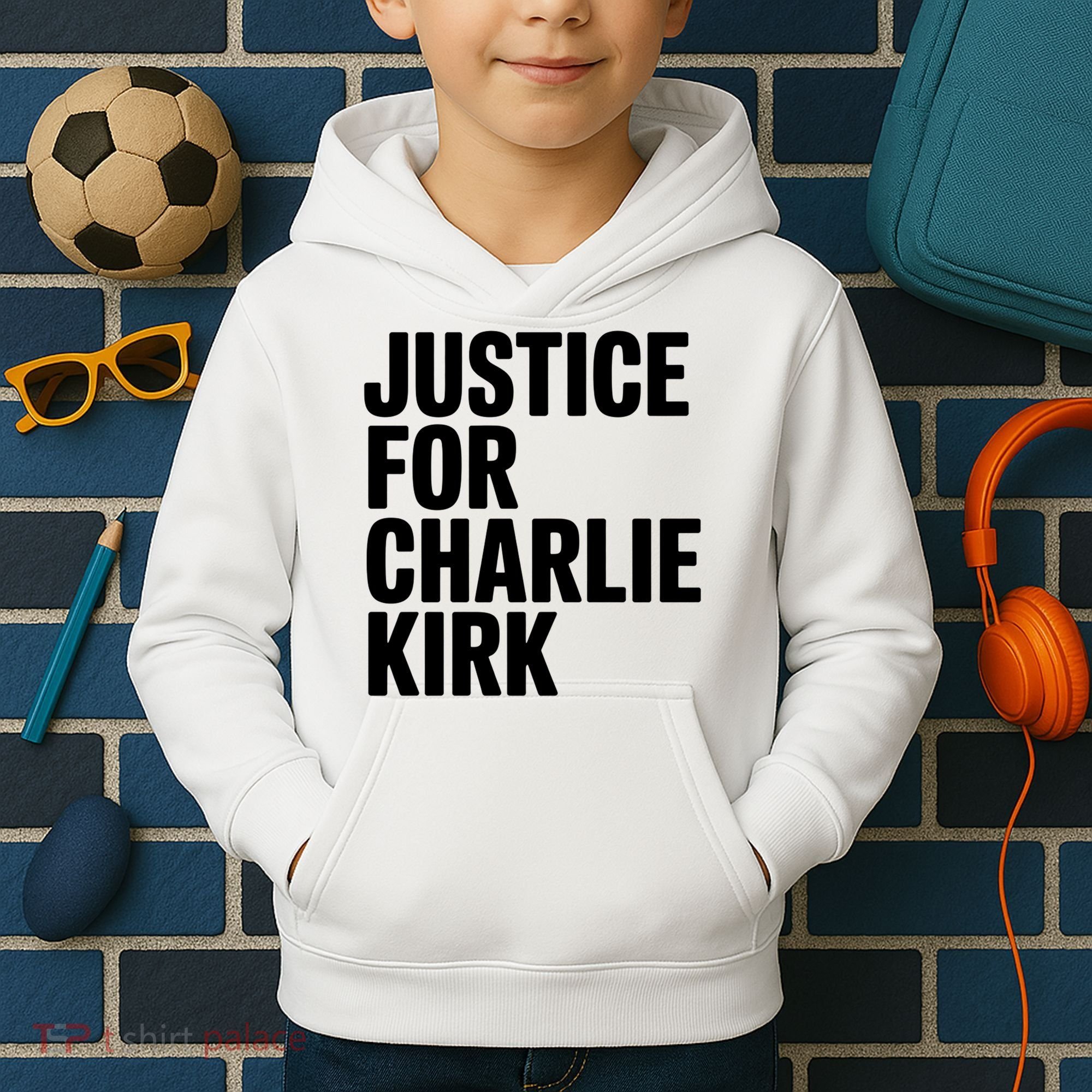 Justice For Charlie Kirk Support Hero Kids Hoodie