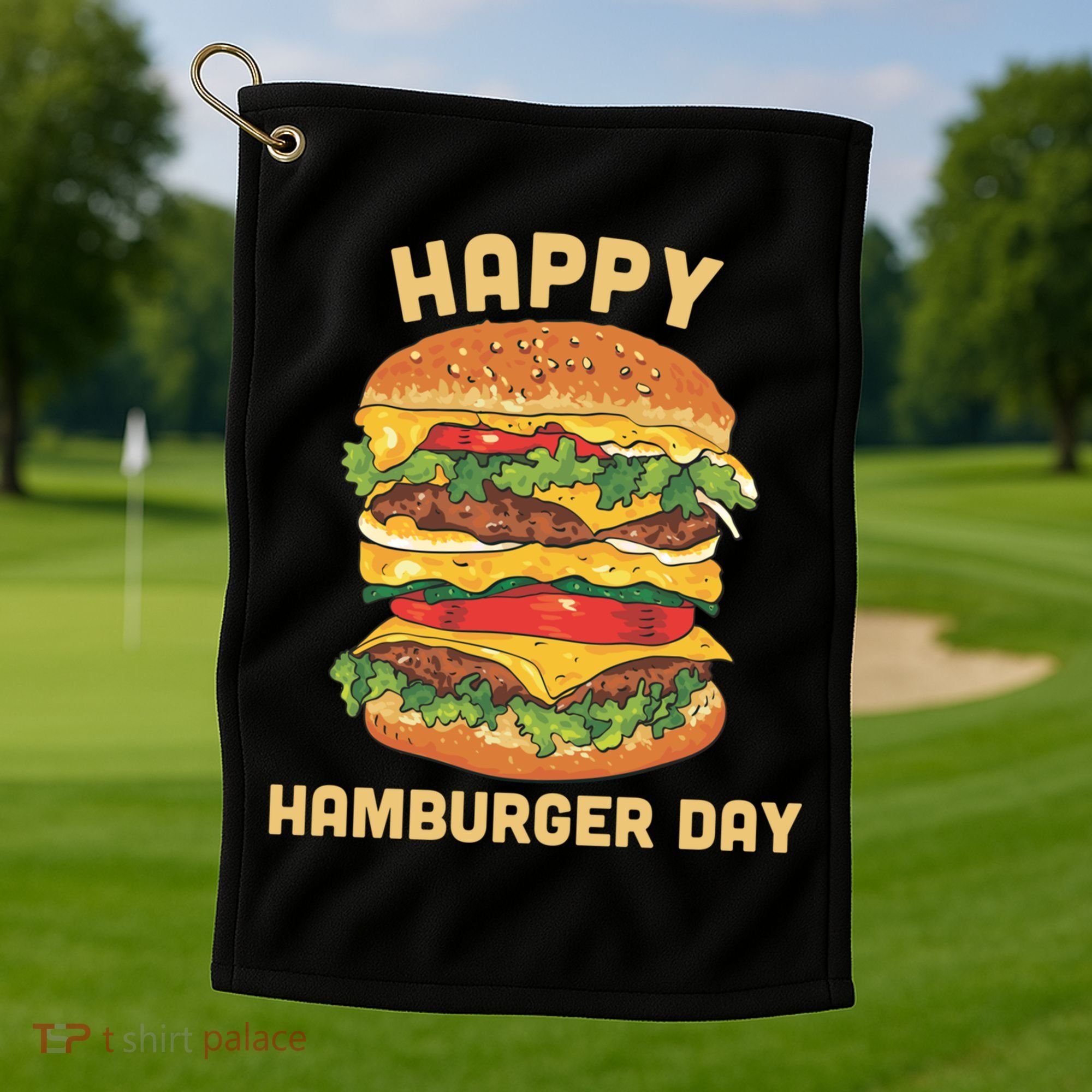 Junk Food Cheeseburger Hamburger Day Burger Fries Gift Golf Towel