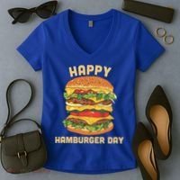 Junk Food Cheeseburger Hamburger Day Burger Fries Gift Women's V-Neck T-Shirt thumb 2