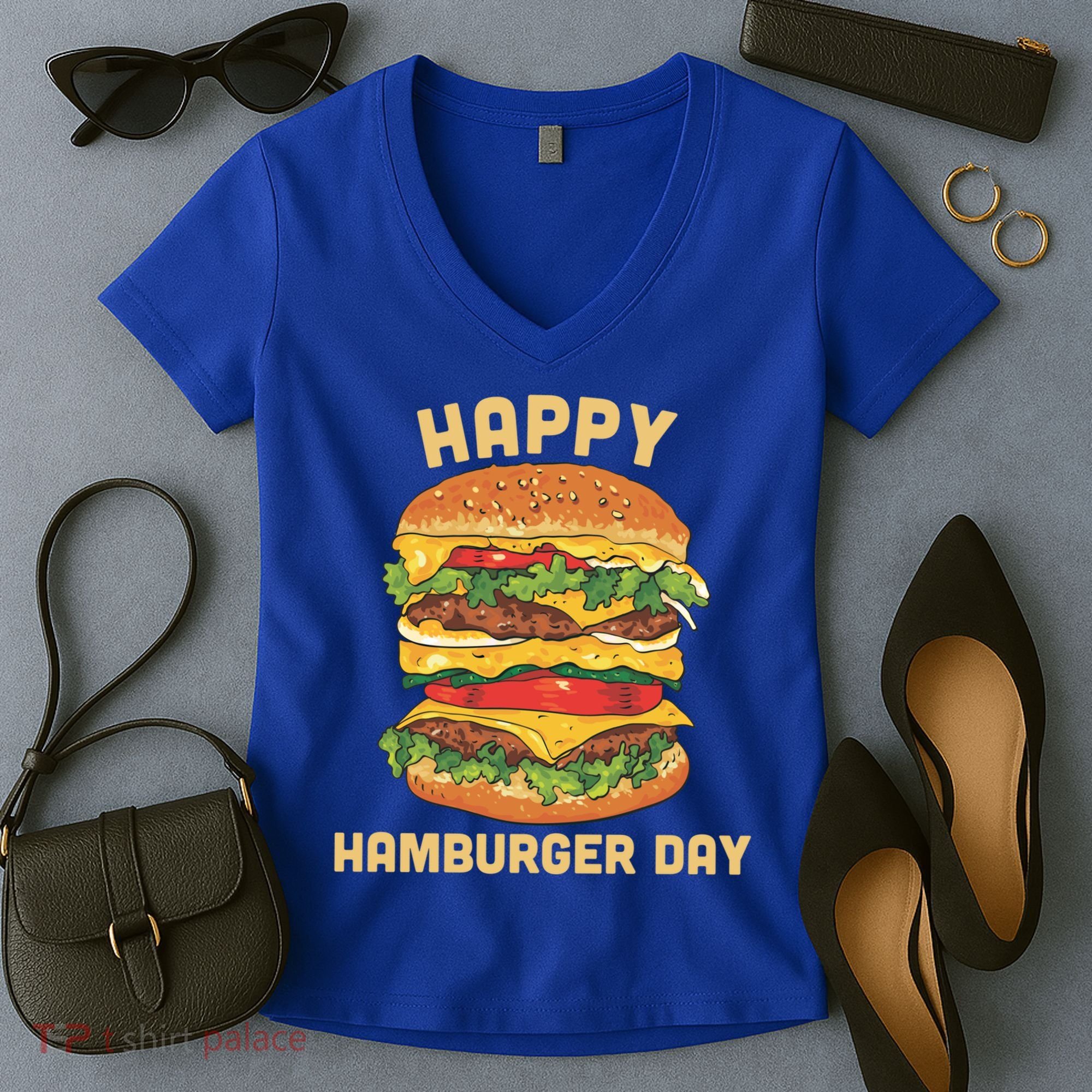 Junk Food Cheeseburger Hamburger Day Burger Fries Gift Women's V-Neck T-Shirt