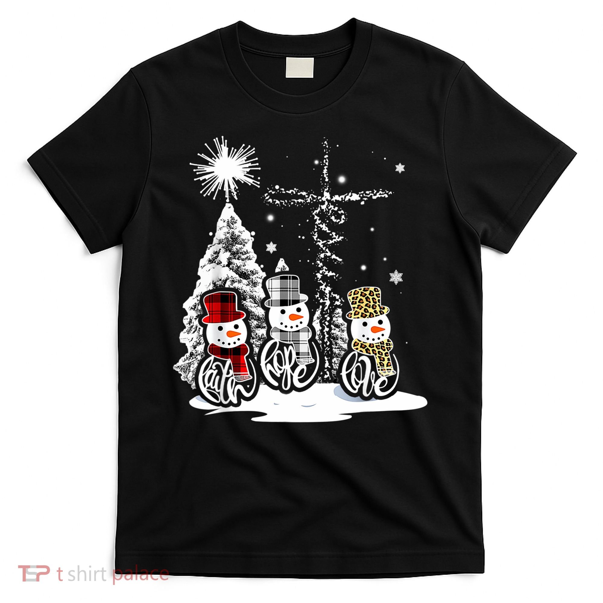 Jesus Faith Hope Love Snowman Christmas Xmas T-Shirt