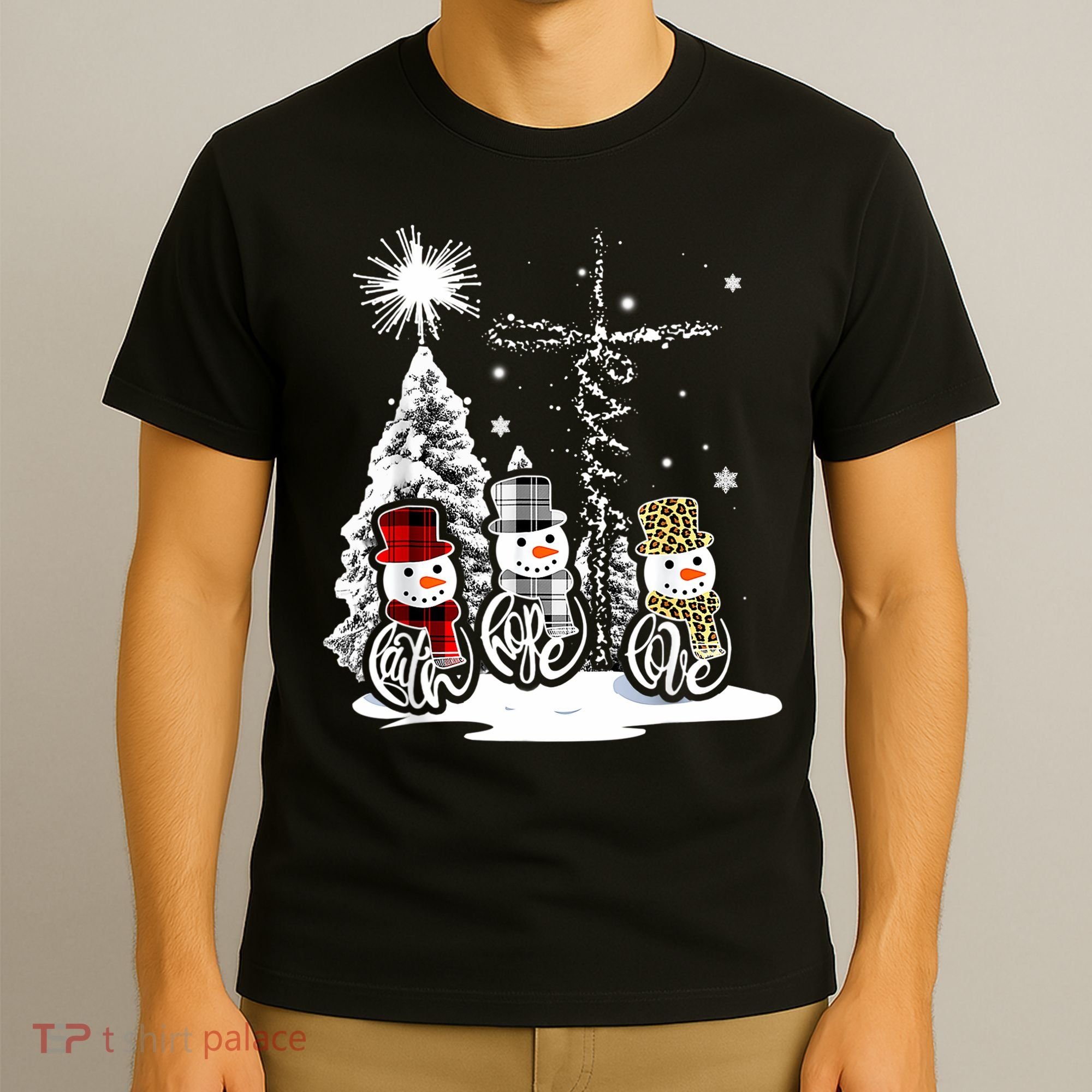 Jesus Faith Hope Love Snowman Christmas Xmas T-Shirt