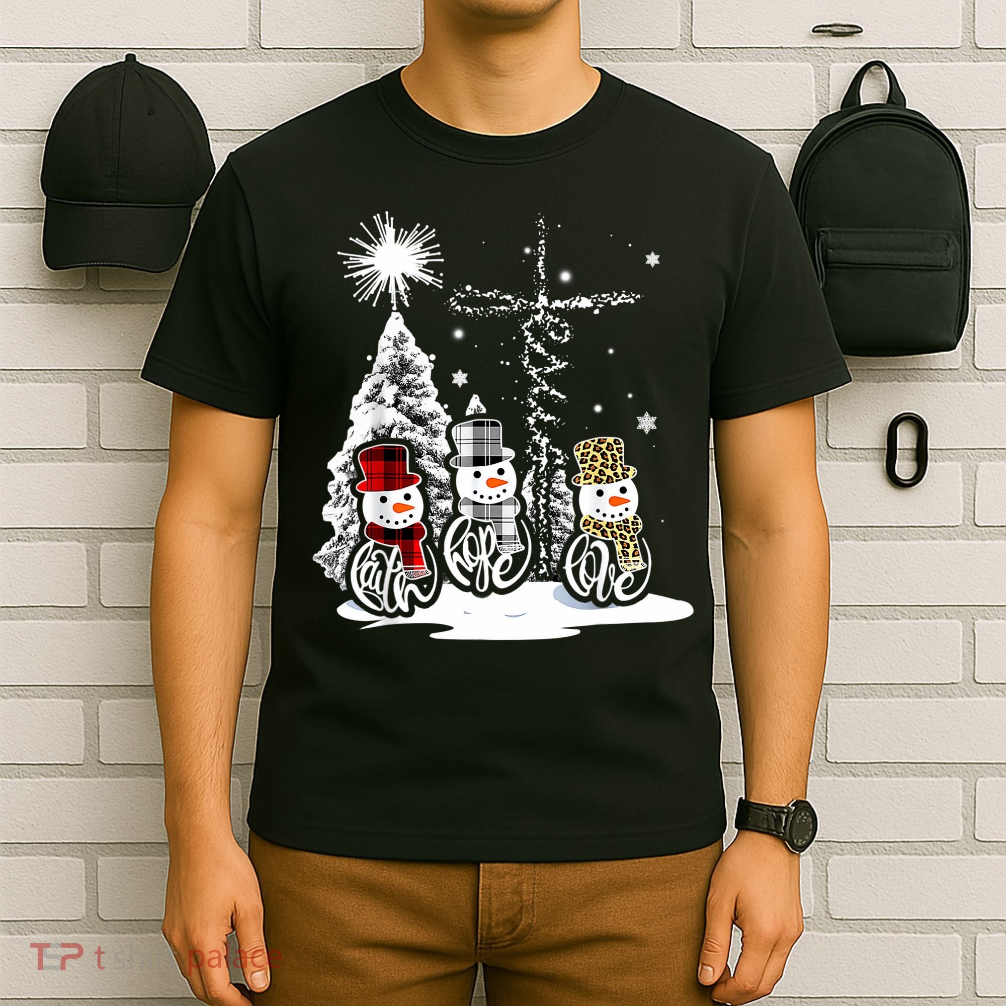 Jesus Faith Hope Love Snowman Christmas Xmas T-Shirt