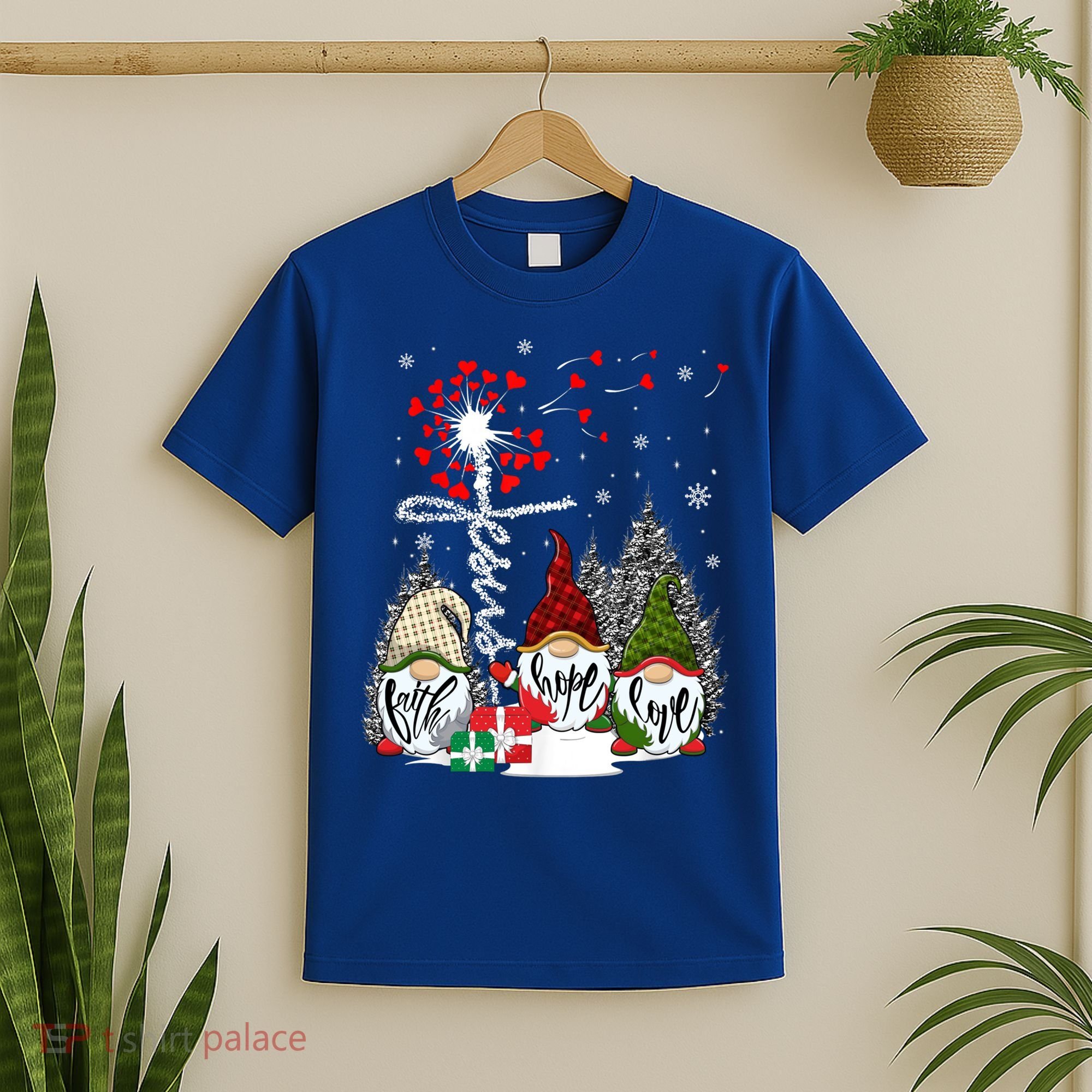 Jesus Faith Hope Love Xmas Christian Gnomes Dandelion Cool Gift T-Shirt