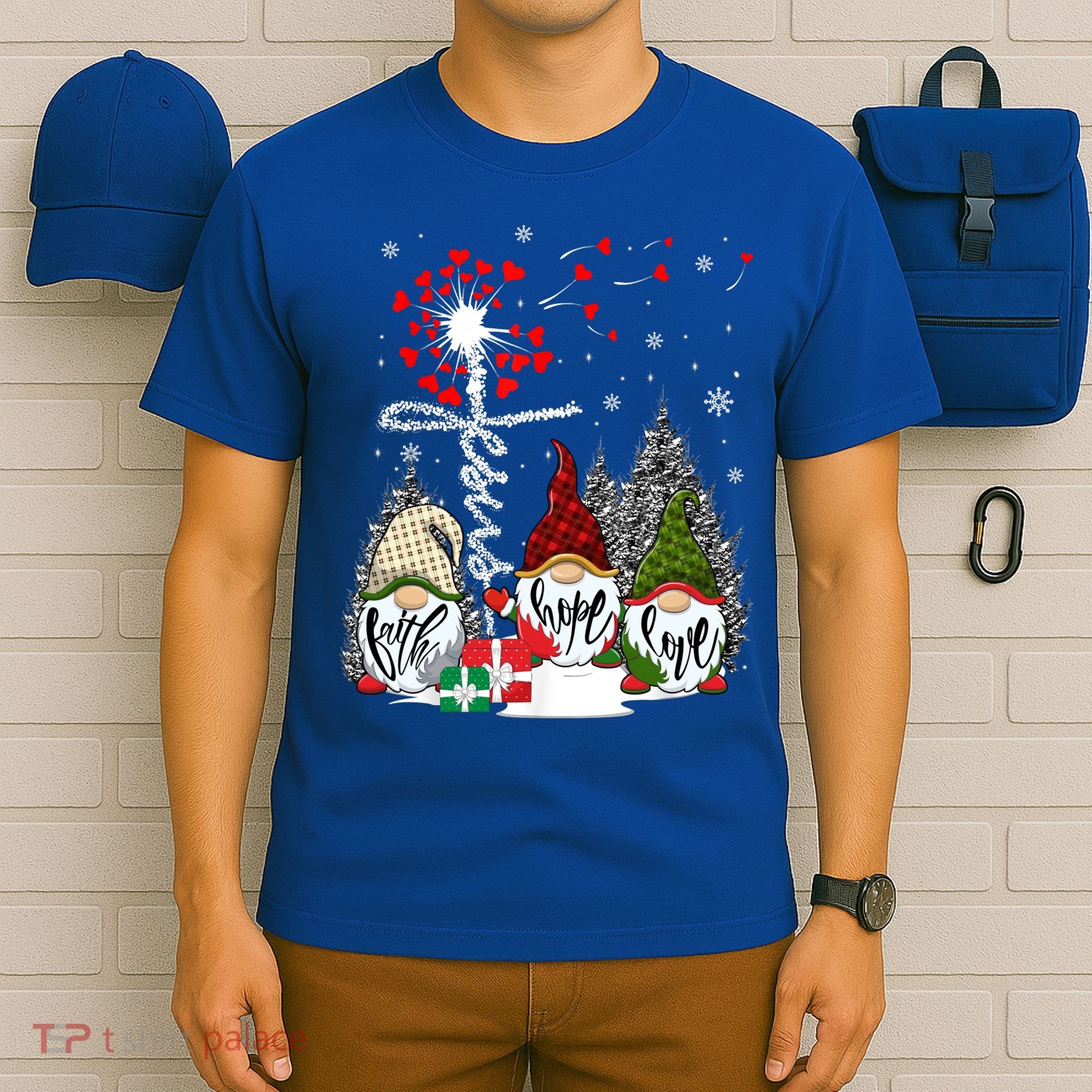 Jesus Faith Hope Love Xmas Christian Gnomes Dandelion Cool Gift T-Shirt