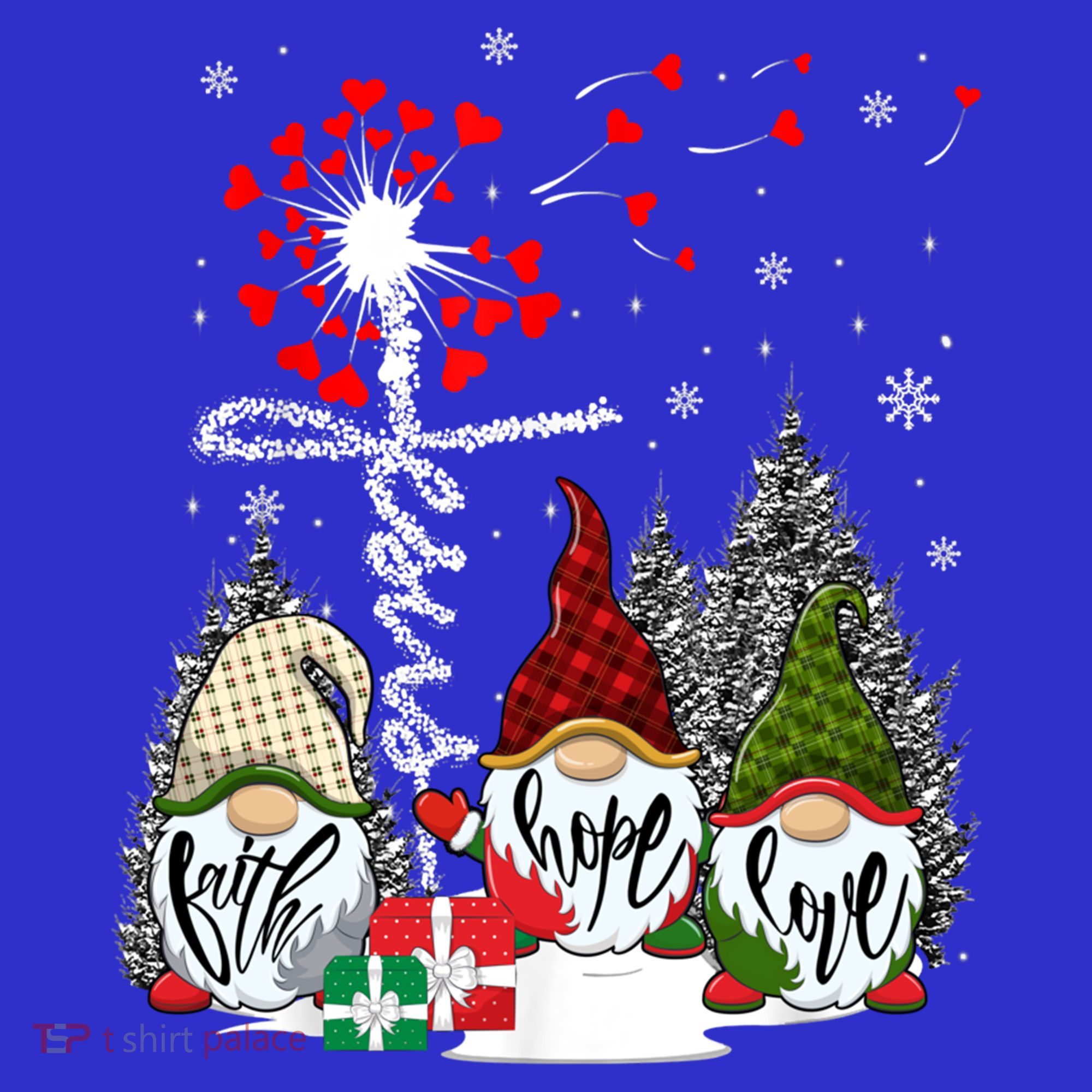 Jesus Faith Hope Love Xmas Christian Gnomes Dandelion Cool Gift T-Shirt