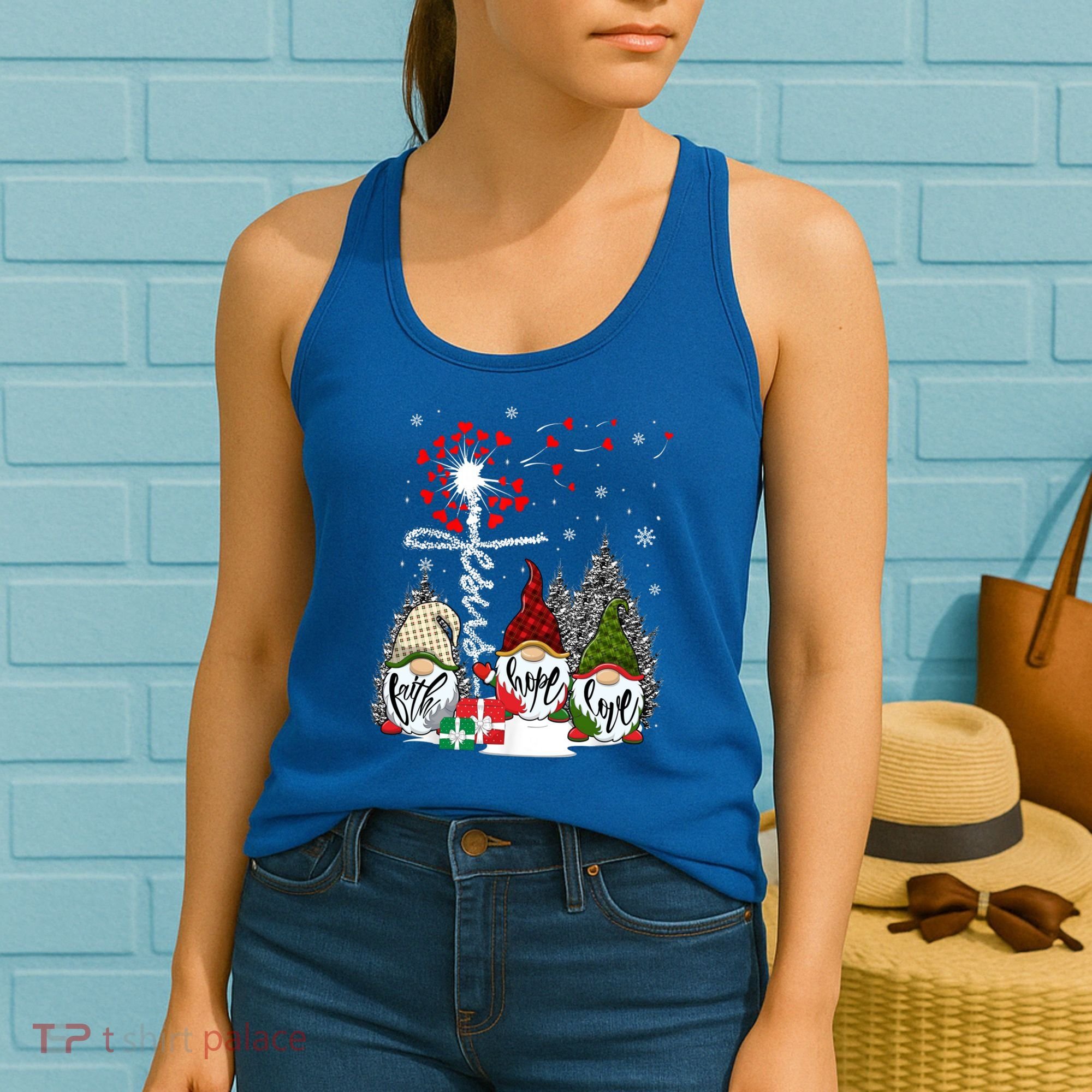 Jesus Faith Hope Love Xmas Christian Gnomes Dandelion Cool Gift Women's Tank Top
