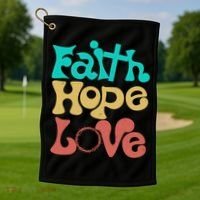 Jesus Faith Hope Love Retro Golf Towel thumb 1