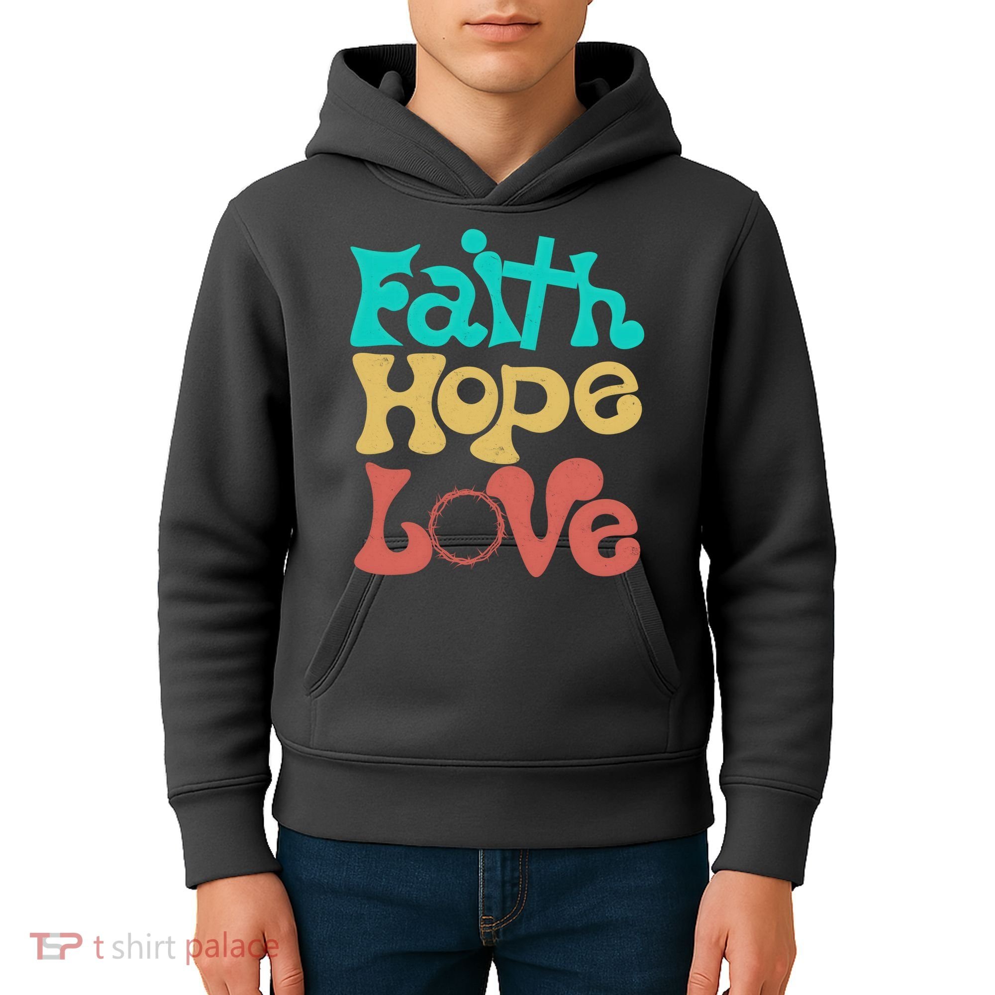 Jesus Faith Hope Love Retro Kids Hoodie