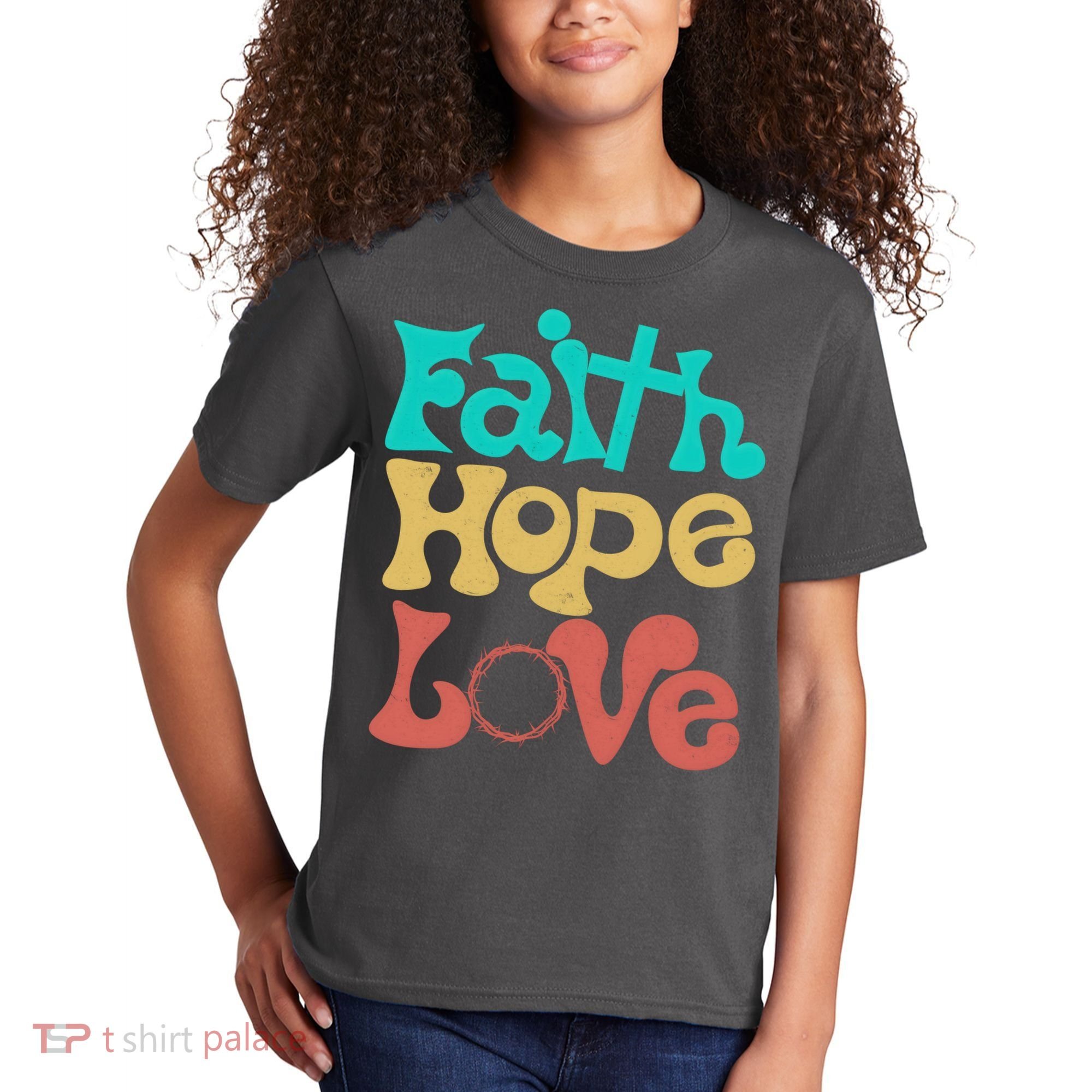 Jesus Faith Hope Love Retro Kids T-Shirt