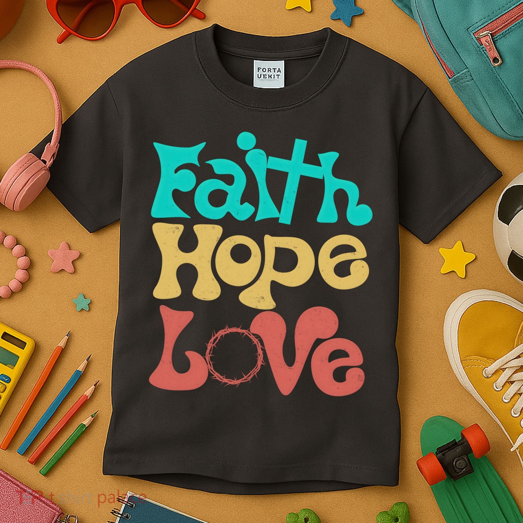 Jesus Faith Hope Love Retro Kids T-Shirt