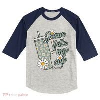 Jesus Fills My Cup Psalm 23 5 Flower Tumbler Kids Colorblock Raglan Jersey thumb 0