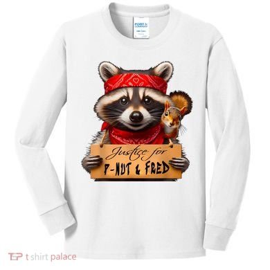 Justice For Peanut The Squirrel Pnut & Fred The Raccoon Kids Long Sleeve Shirt