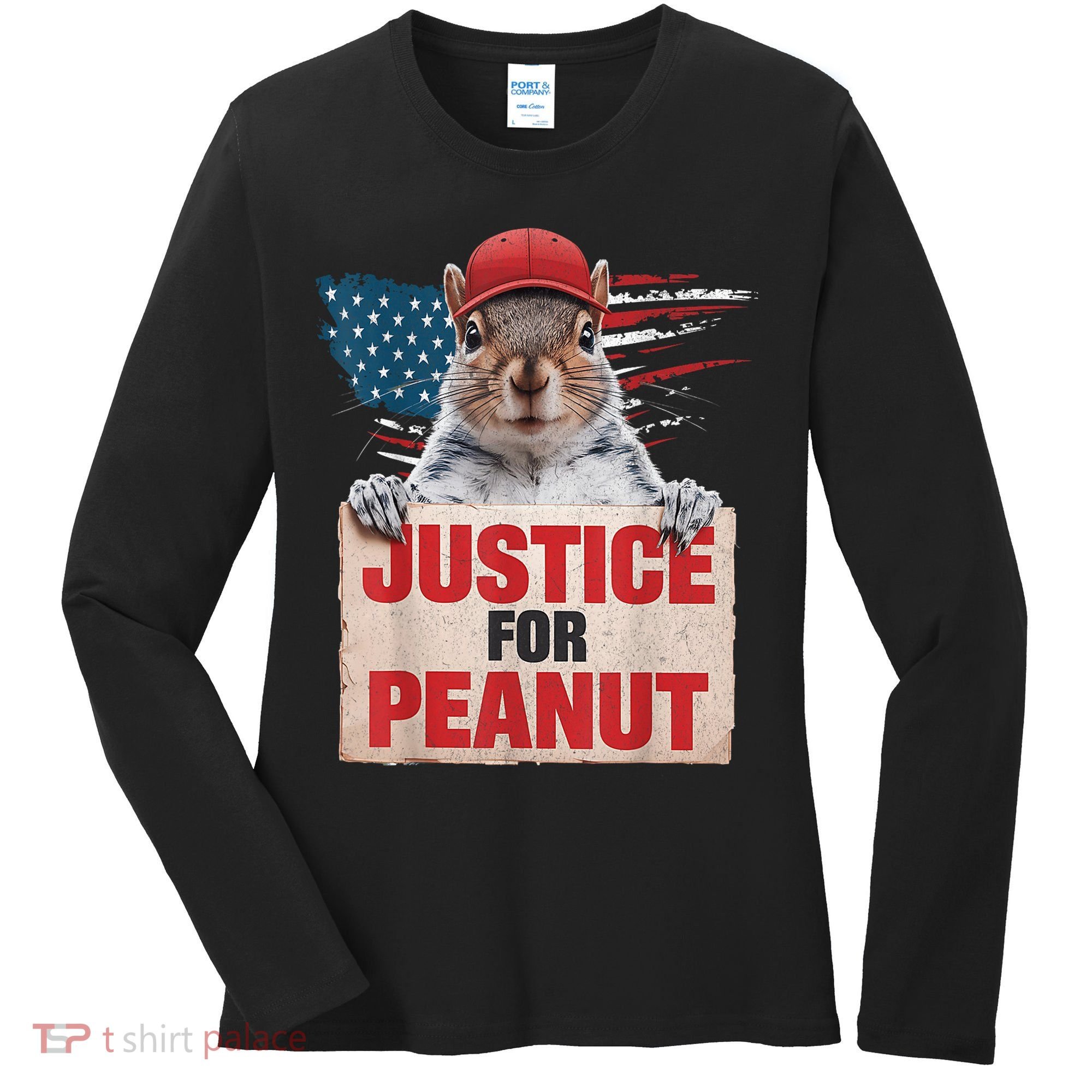 Justice For Peanut The Squirrel American Flag Peanut Squirrel Gift Women's Long Sleeve Shirt