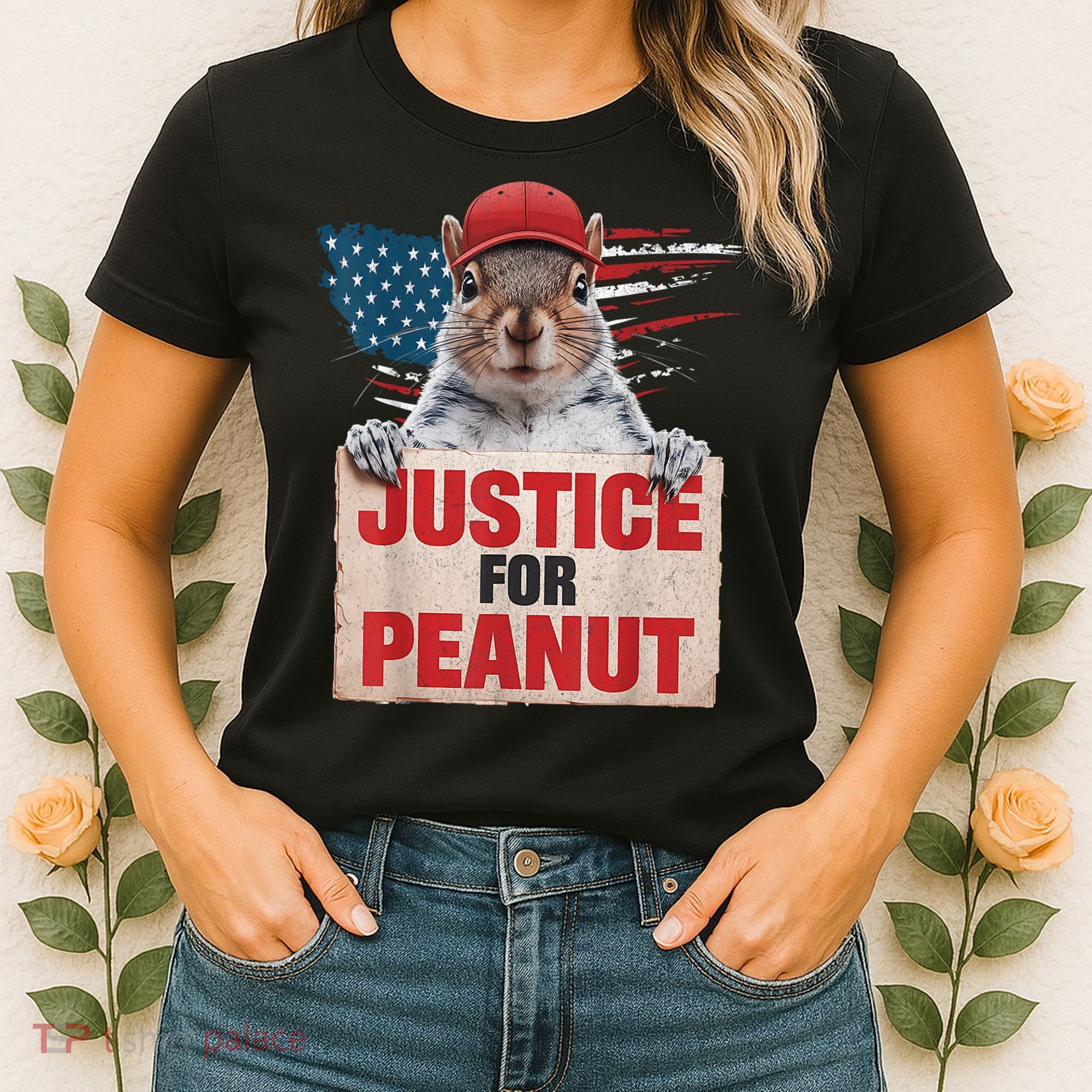 Justice For Peanut The Squirrel American Flag Peanut Squirrel Gift Women's T-Shirt
