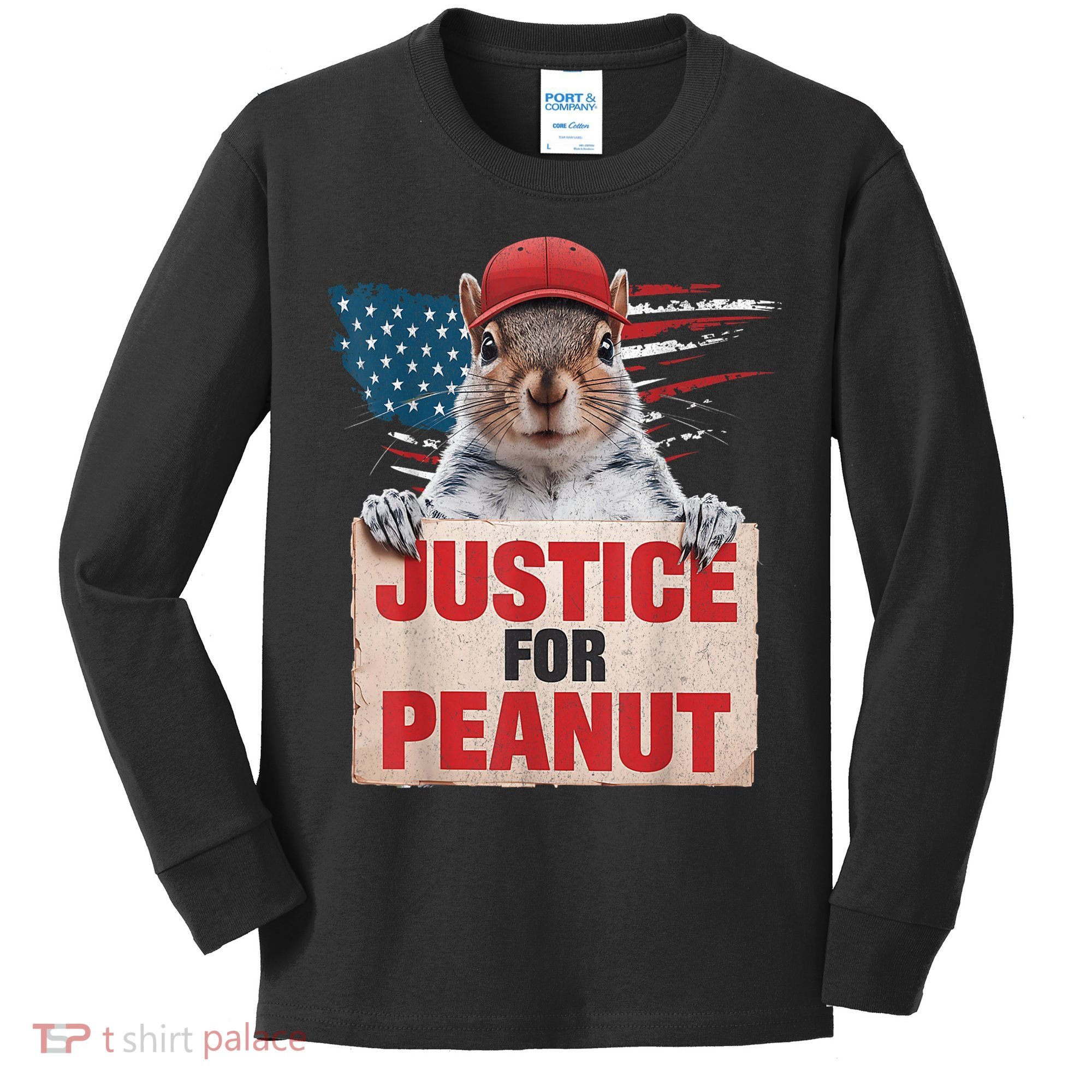 Justice For Peanut The Squirrel American Flag Peanut Squirrel Gift Kids Long Sleeve Shirt