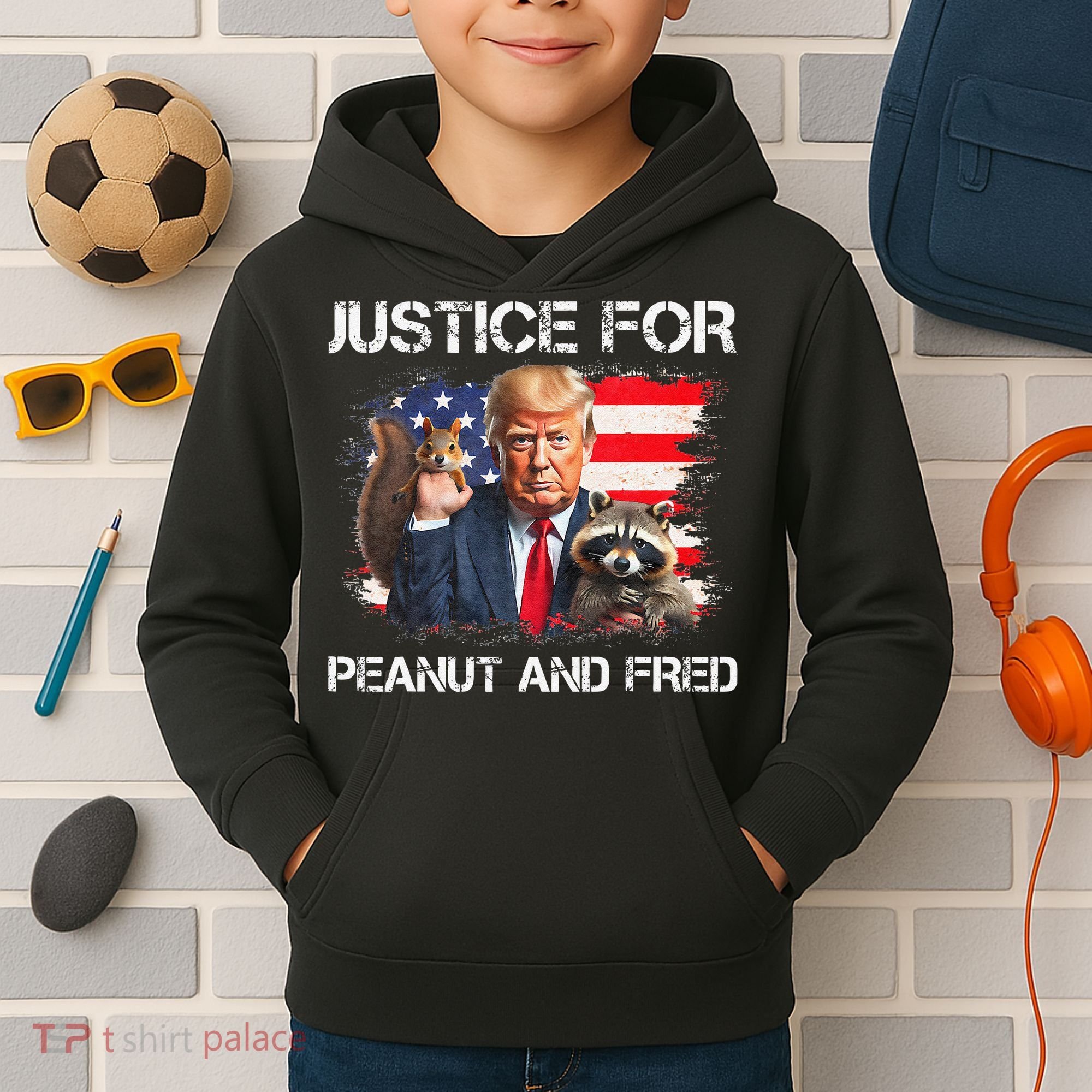 Justice For Peanut Squirrel Fred Raccoon Vote Trump Maga Kids Hoodie