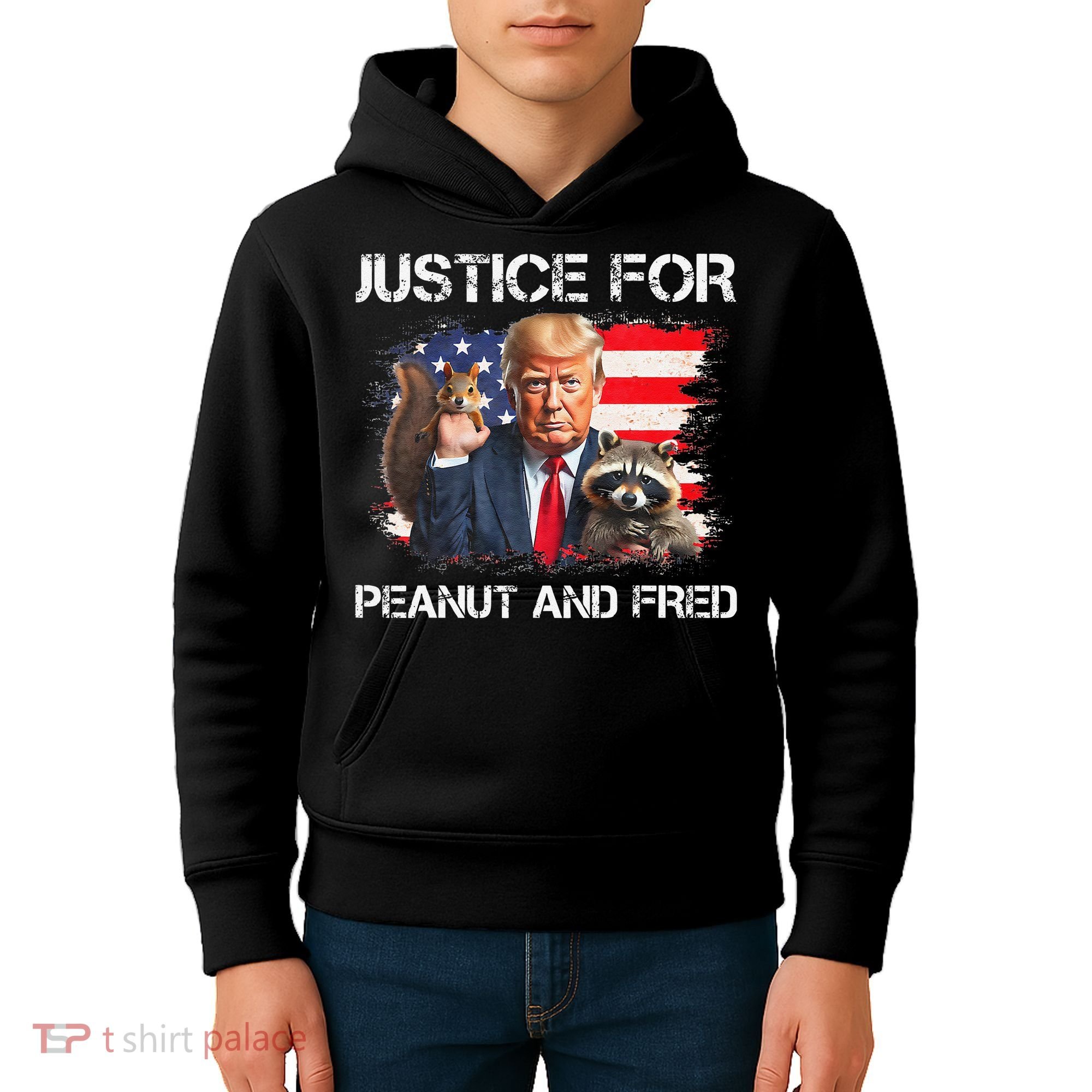 Justice For Peanut Squirrel Fred Raccoon Vote Trump Maga Kids Hoodie