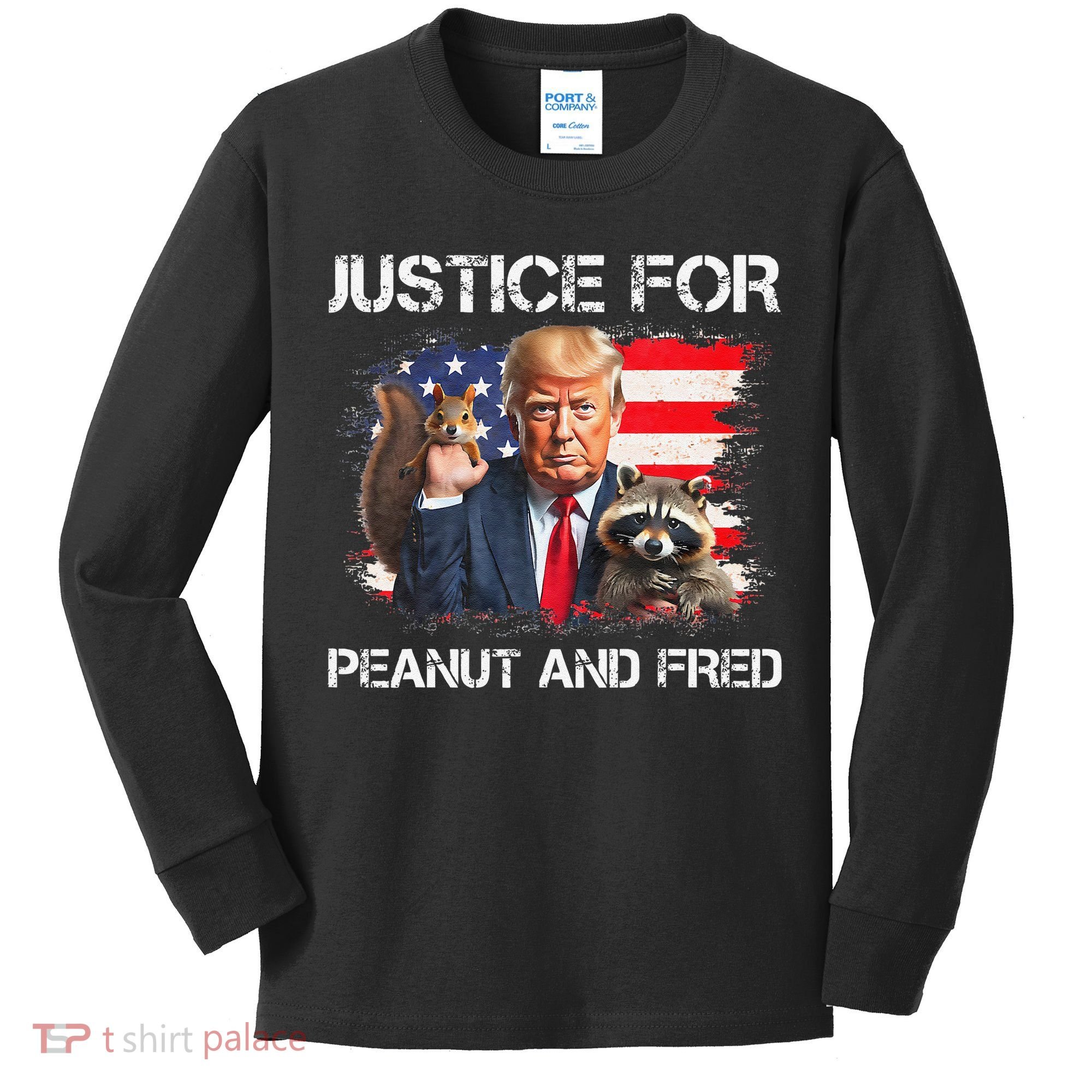 Justice For Peanut Squirrel Fred Raccoon Vote Trump Maga Kids Long Sleeve Shirt