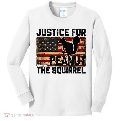 Justice For Peanut The Squirrel Vintage Usa Flag Kids Long Sleeve Shirt
