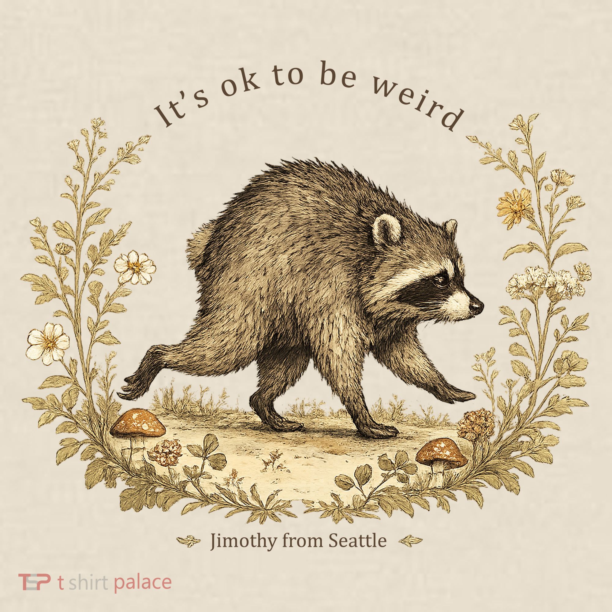 Jimothy From Seattle It’s OK To Be Weird Funny Raccoon Kids T-Shirt