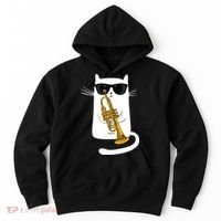 Jazz Funk Soul Cool Cute Cat Playing Trumpet Hoodie thumb 0