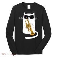 Jazz Funk Soul Cool Cute Cat Playing Trumpet Long Sleeve Shirt thumb 0