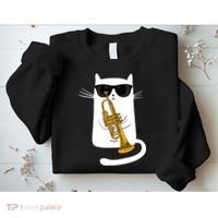 Jazz Funk Soul Cool Cute Cat Playing Trumpet Sweatshirt thumb 2