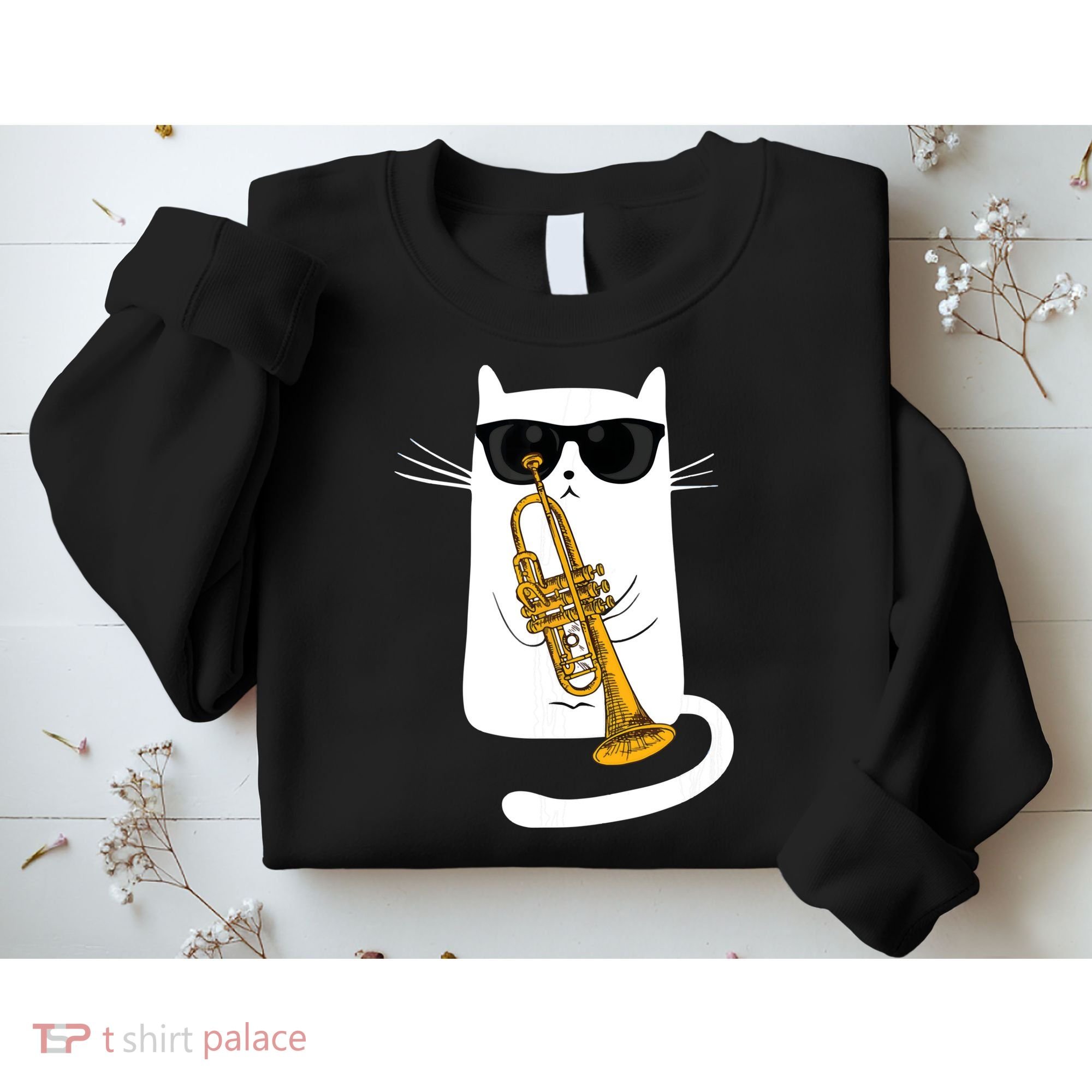 Jazz Funk Soul Cool Cute Cat Playing Trumpet Sweatshirt