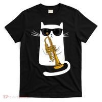 Jazz Funk Soul Cool Cute Cat Playing Trumpet T-Shirt thumb 0