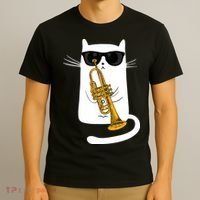 Jazz Funk Soul Cool Cute Cat Playing Trumpet T-Shirt thumb 3