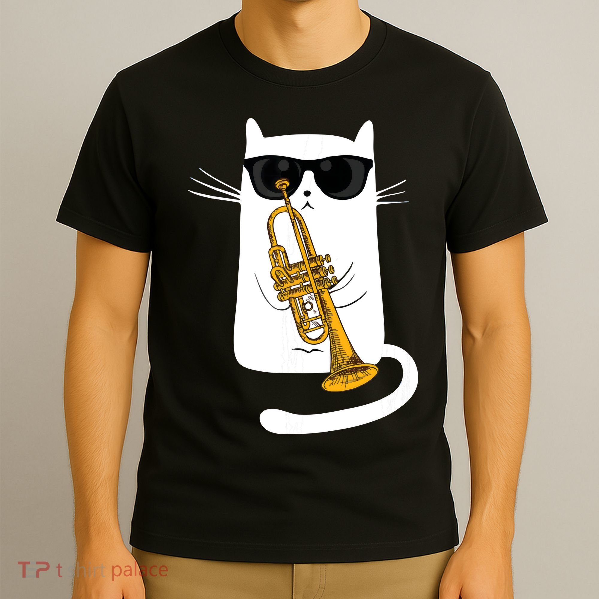 Jazz Funk Soul Cool Cute Cat Playing Trumpet T-Shirt