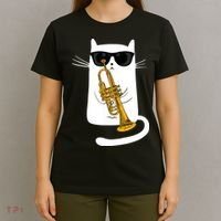 Jazz Funk Soul Cool Cute Cat Playing Trumpet T-Shirt thumb 4
