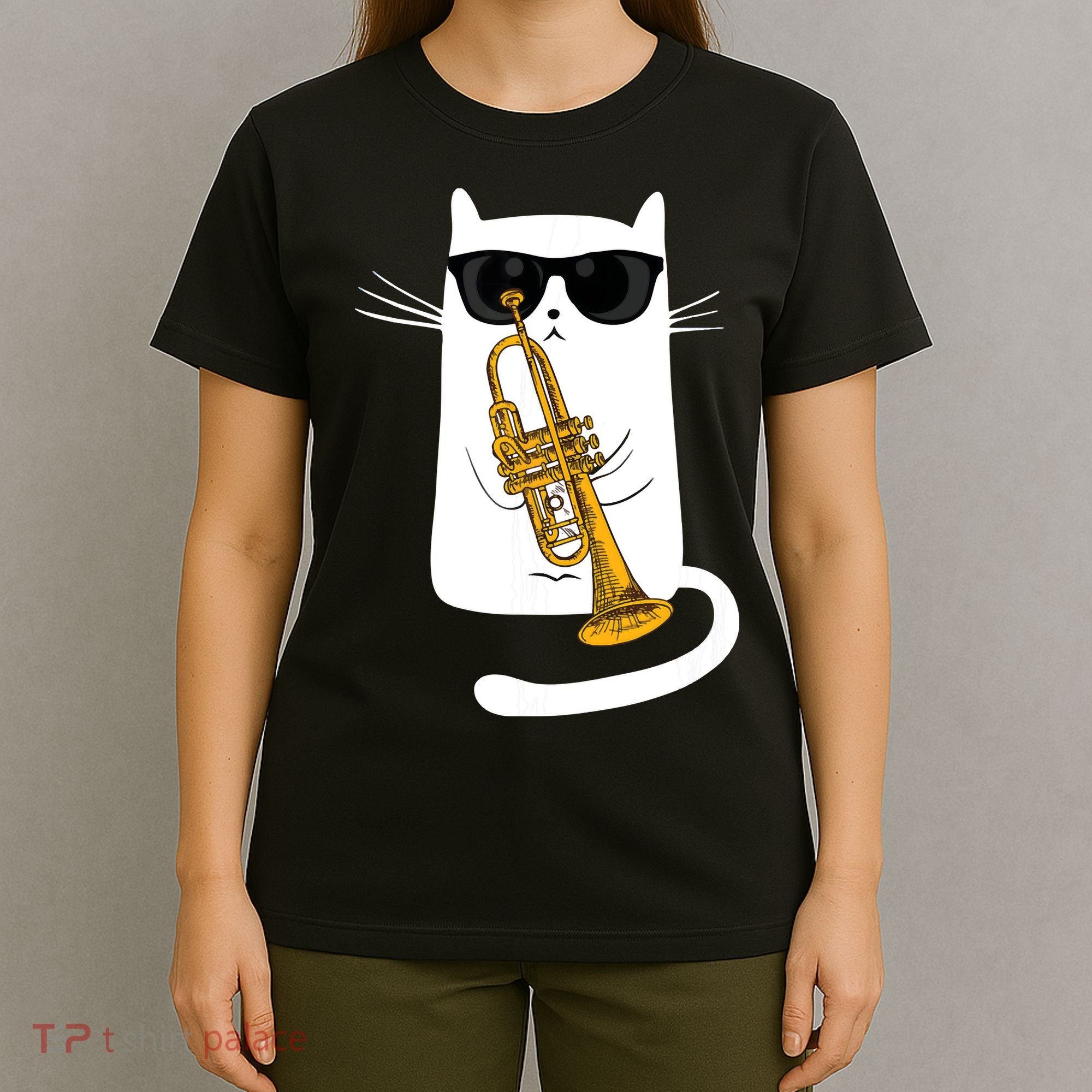 Jazz Funk Soul Cool Cute Cat Playing Trumpet T-Shirt