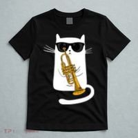 Jazz Funk Soul Cool Cute Cat Playing Trumpet T-Shirt thumb 5