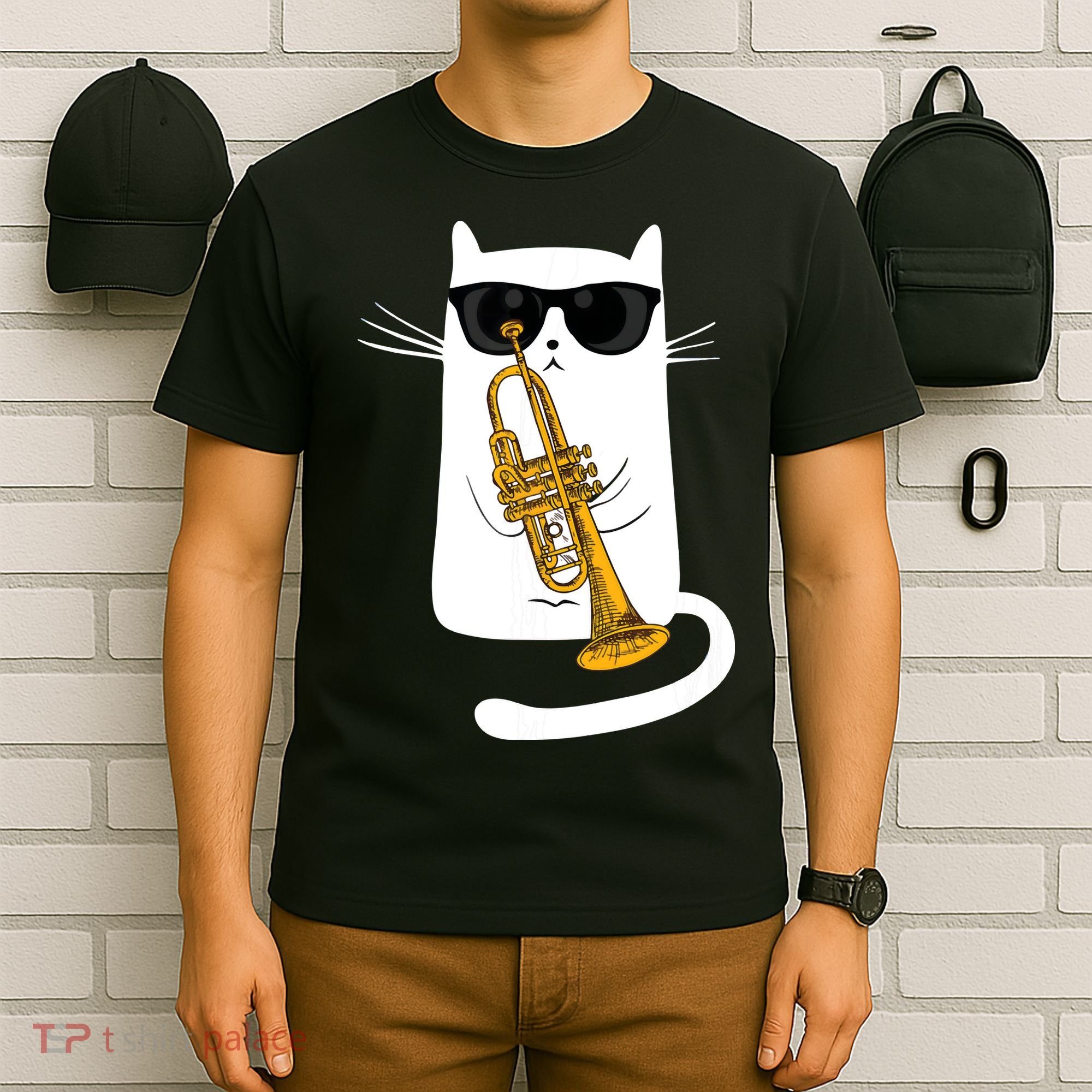 Jazz Funk Soul Cool Cute Cat Playing Trumpet T-Shirt