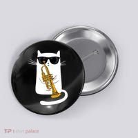 Jazz Funk Soul Cool Cute Cat Playing Trumpet Button thumb 0