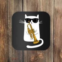Jazz Funk Soul Cool Cute Cat Playing Trumpet Coaster thumb 0