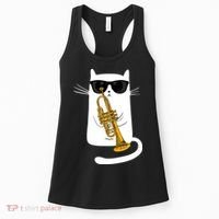 Jazz Funk Soul Cool Cute Cat Playing Trumpet Women's Tank Top thumb 0
