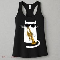 Jazz Funk Soul Cool Cute Cat Playing Trumpet Women's Tank Top thumb 3
