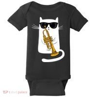 Jazz Funk Soul Cool Cute Cat Playing Trumpet Baby Bodysuit thumb 0