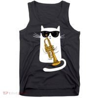 Jazz Funk Soul Cool Cute Cat Playing Trumpet Tank Top thumb 0