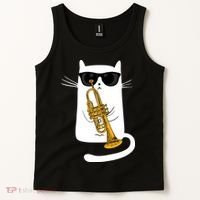 Jazz Funk Soul Cool Cute Cat Playing Trumpet Tank Top thumb 2