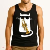Jazz Funk Soul Cool Cute Cat Playing Trumpet Tank Top thumb 3